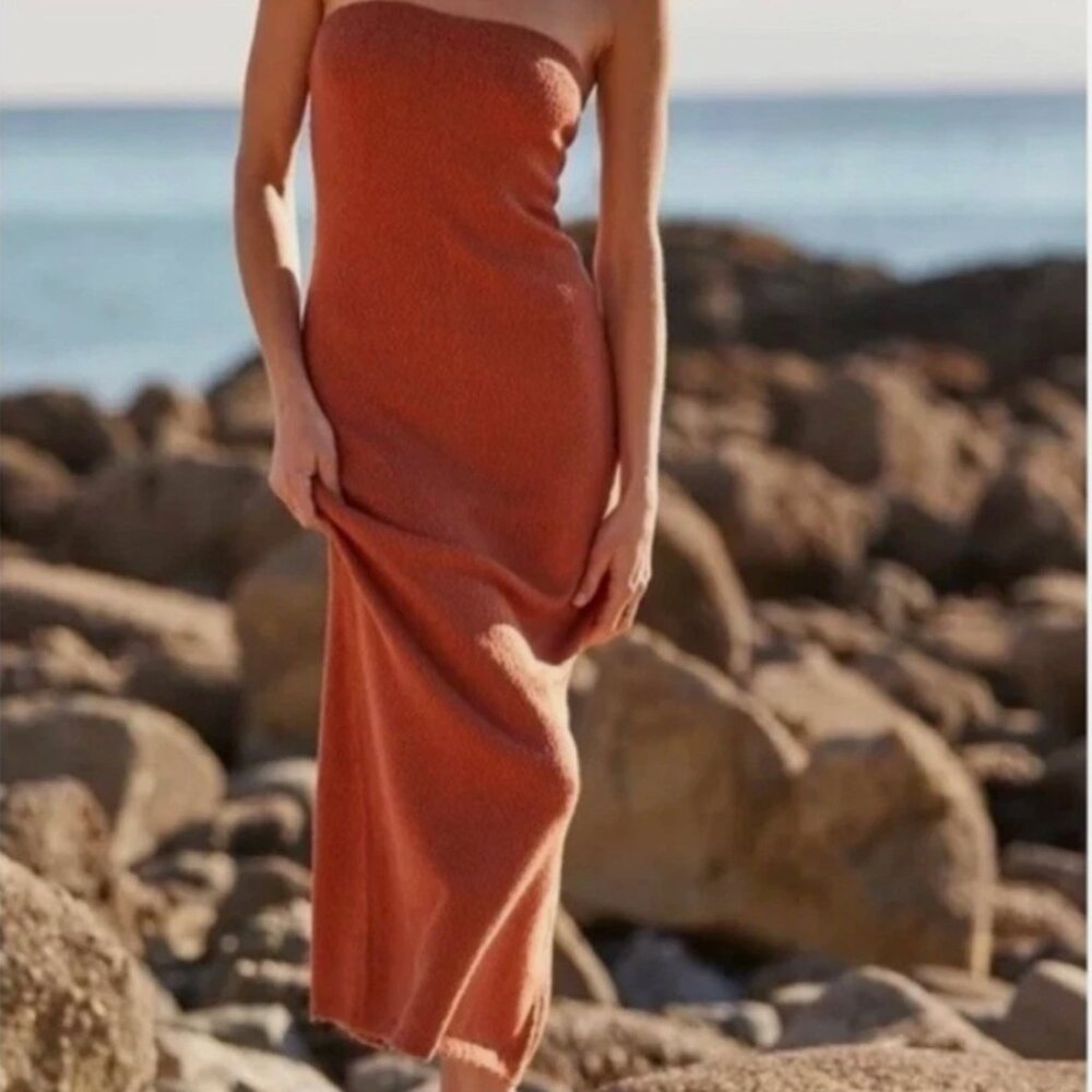 Free People Beach Brown Rio Strapless Sweater Tube Dress Maxi